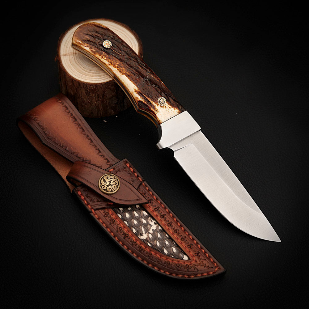 3.5" Fixed Blade Knife Full Tang Vanax Steel with Buckhorn