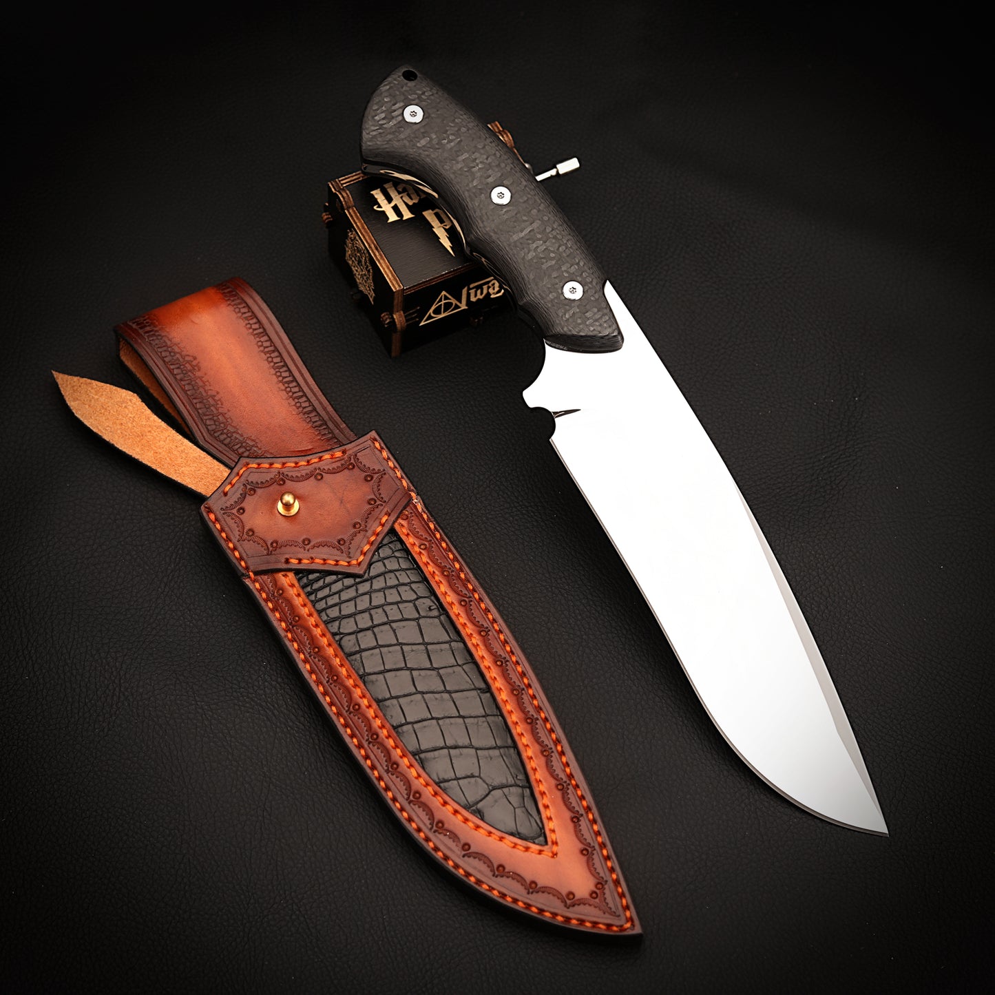 Mirror Polished Vanax Steel Fixed Blade Knife 6.7" Carbon Fiber