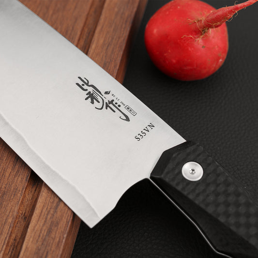7 Inch Nakiri Knife, S35VN Steel, Carbon Fiber Handle