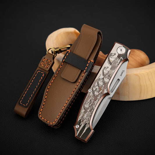 3.7 Inch Pocket Knife Titanium 3D Coloured Sculpting, Vanax Steel