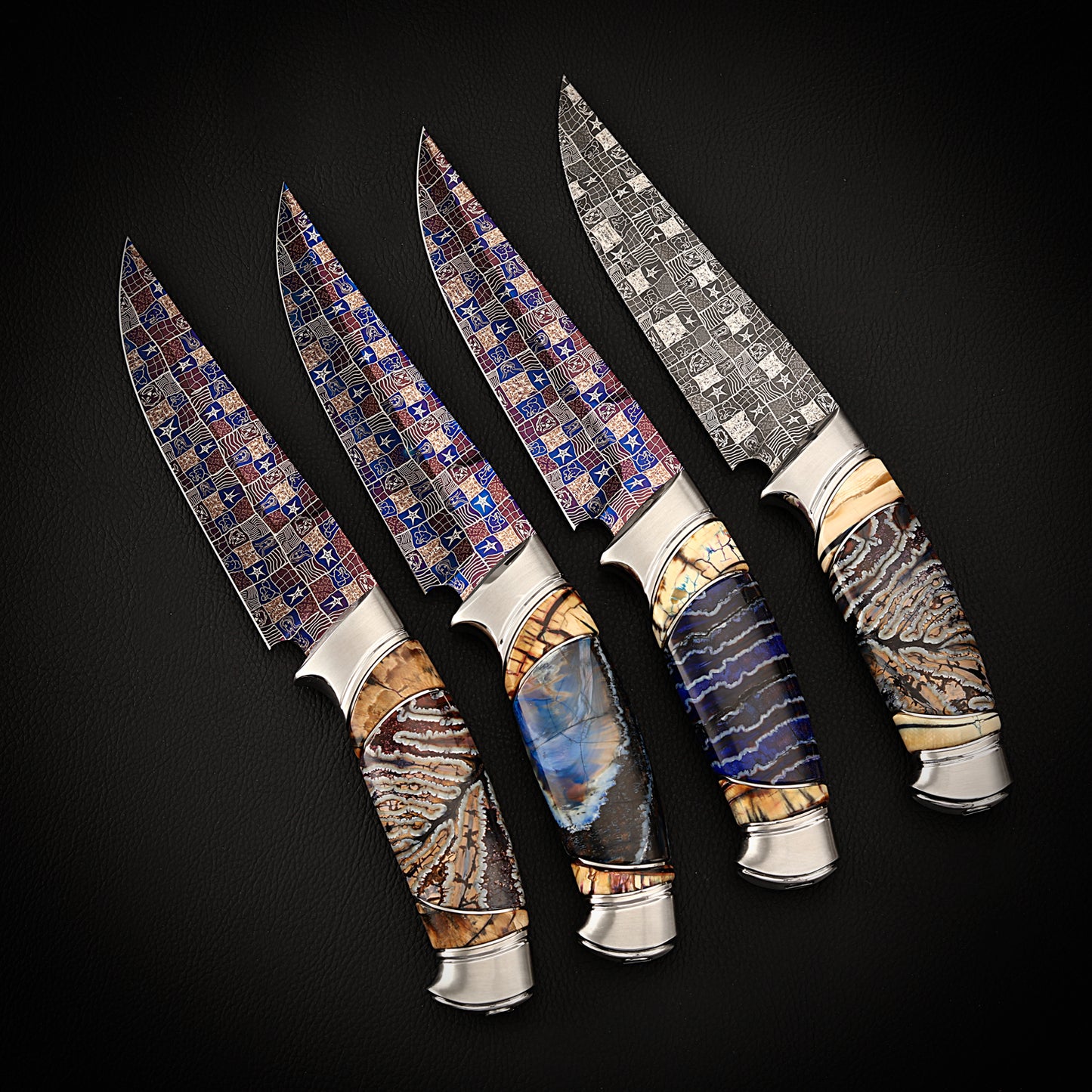 Handcraft Custom Hunter Knife Mosaic Damascus Clip Point Blade