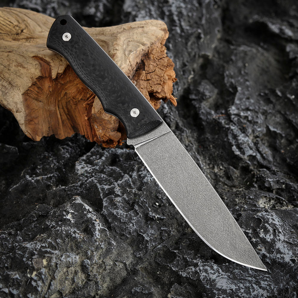 Wootz Steel 4.9 Inch Fixed Blade Knife Carbon Fiber
