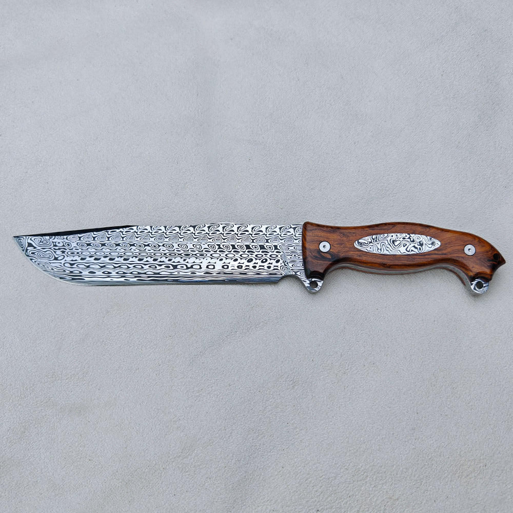 Survival 7.3 Inch Damasteel Camp Knife Carbon Fiber, Ironwood