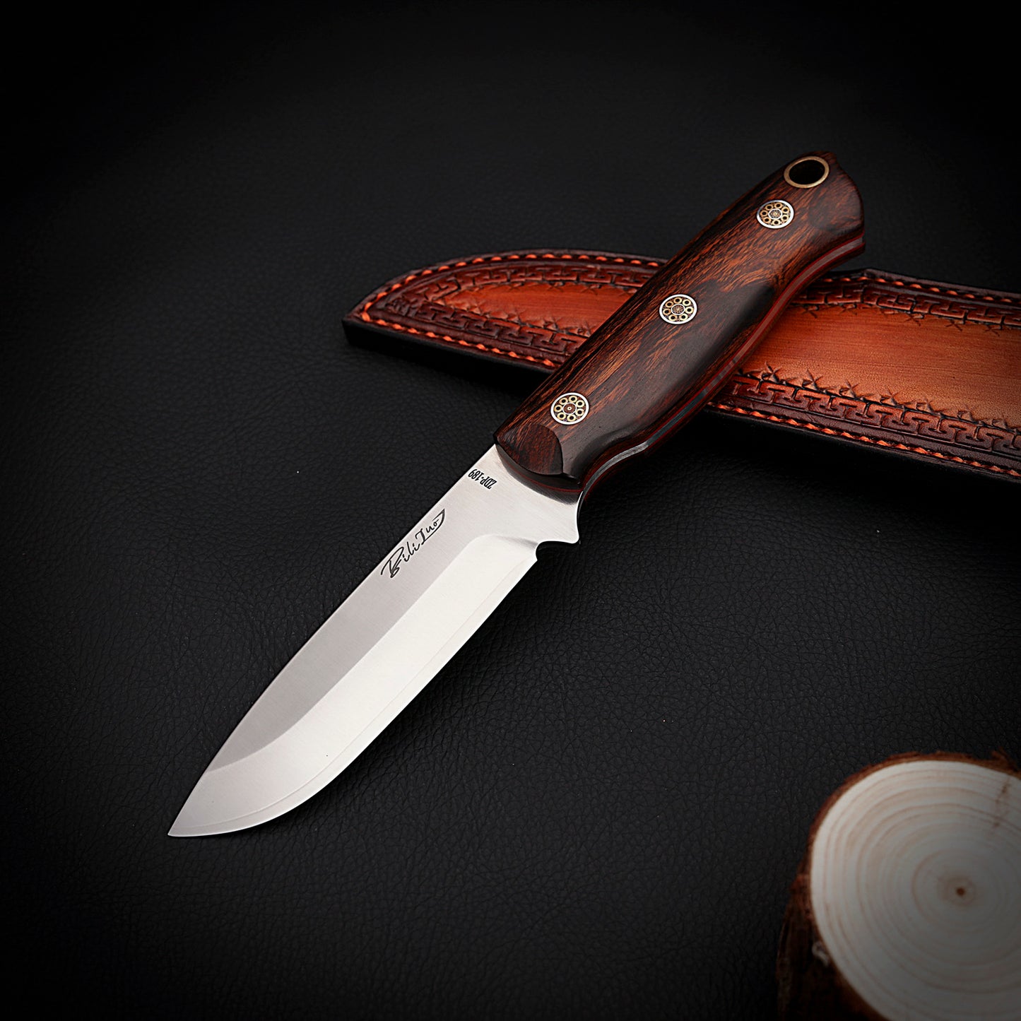 Convex Grind Fixed Blade Knife (3.5" ZDP-189 San Mai Steel) Ironwood