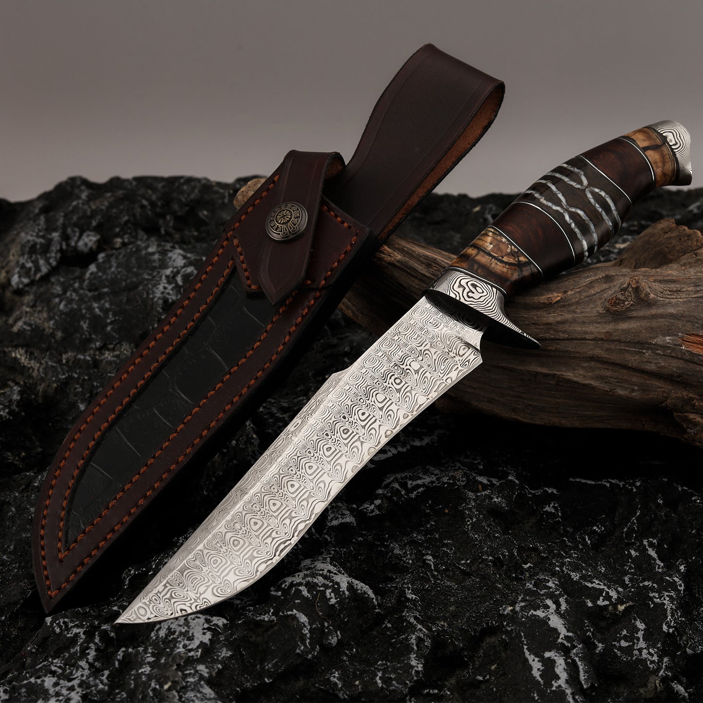 Custom Bowie Knife 6.3" Powder Damascus Steel