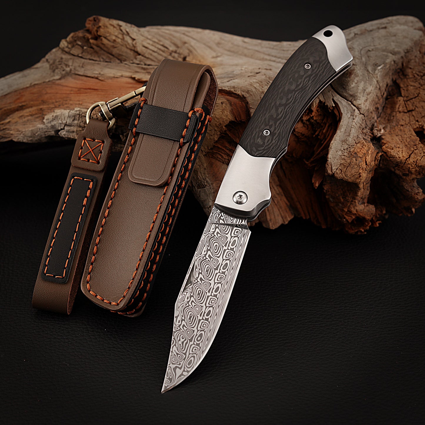 Slip Joint Pocket Knife, Powder Damasteel 2.95 Inch, Carbon Fiber