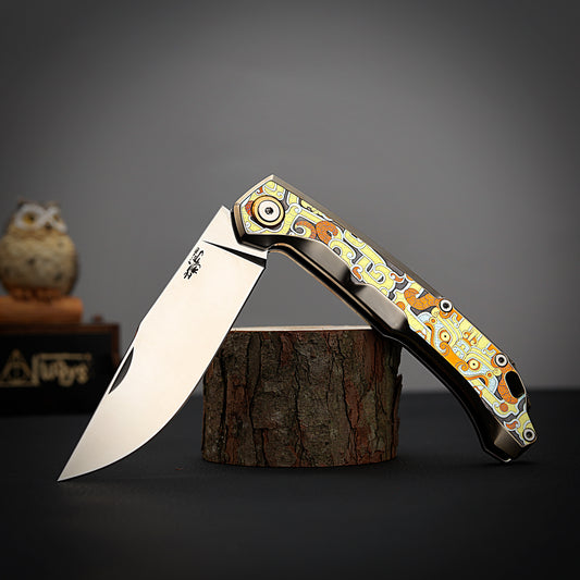 Dragon Pocket Knife Titanium Laser Engraving - Vanax Steel