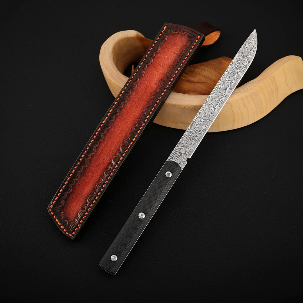 Damasteel Fixed Blade Knife Carbon Fiber Handle Tanto EDC Utility Knife