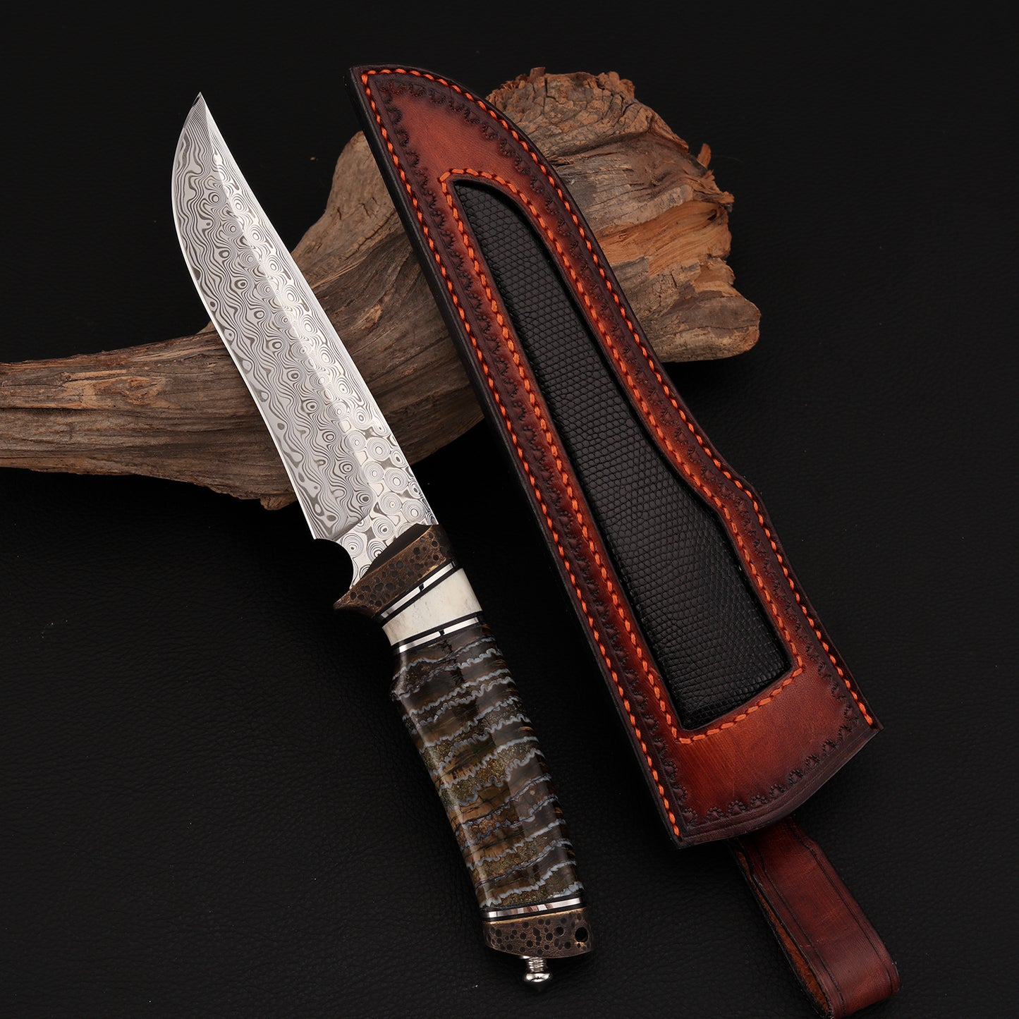 Mars Custom Fixed Blade Knife in Damasteel with Mammoth Tusks