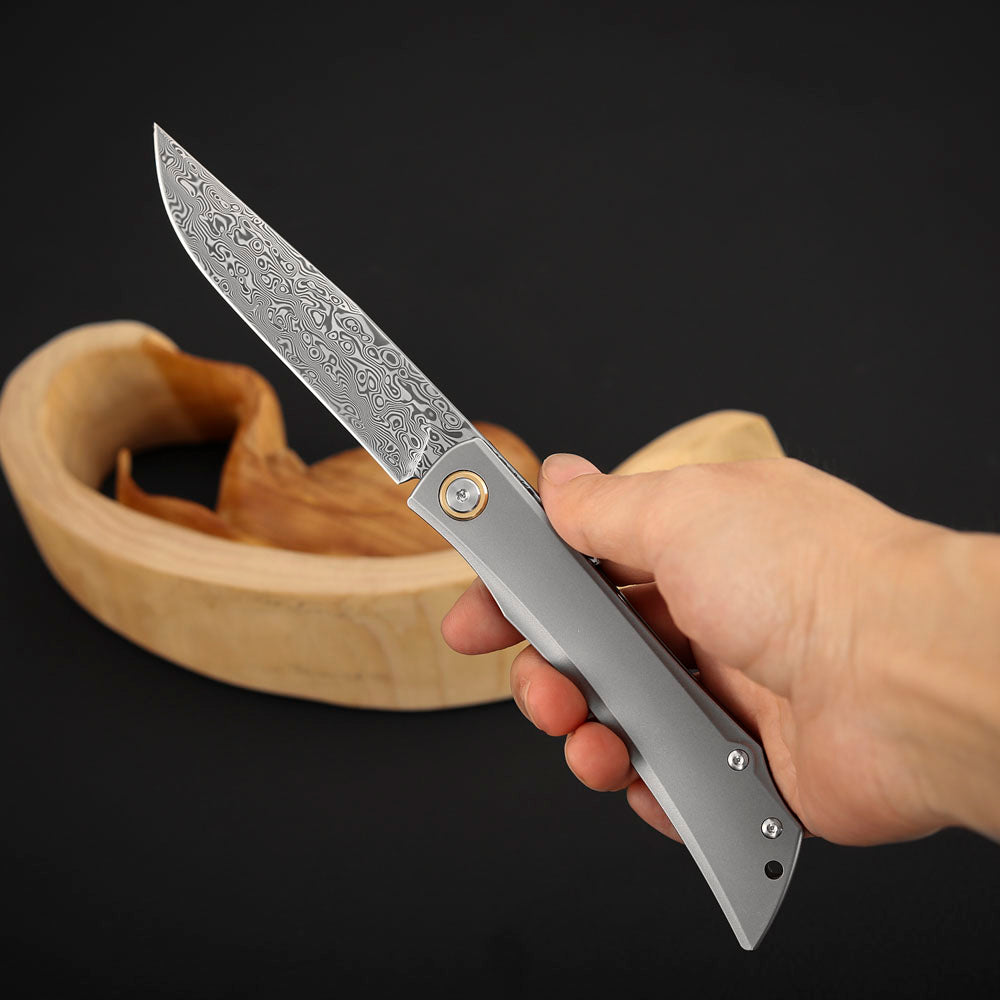 Detent Slip Joint Pocket Knife, Damascus Steel, Titanium