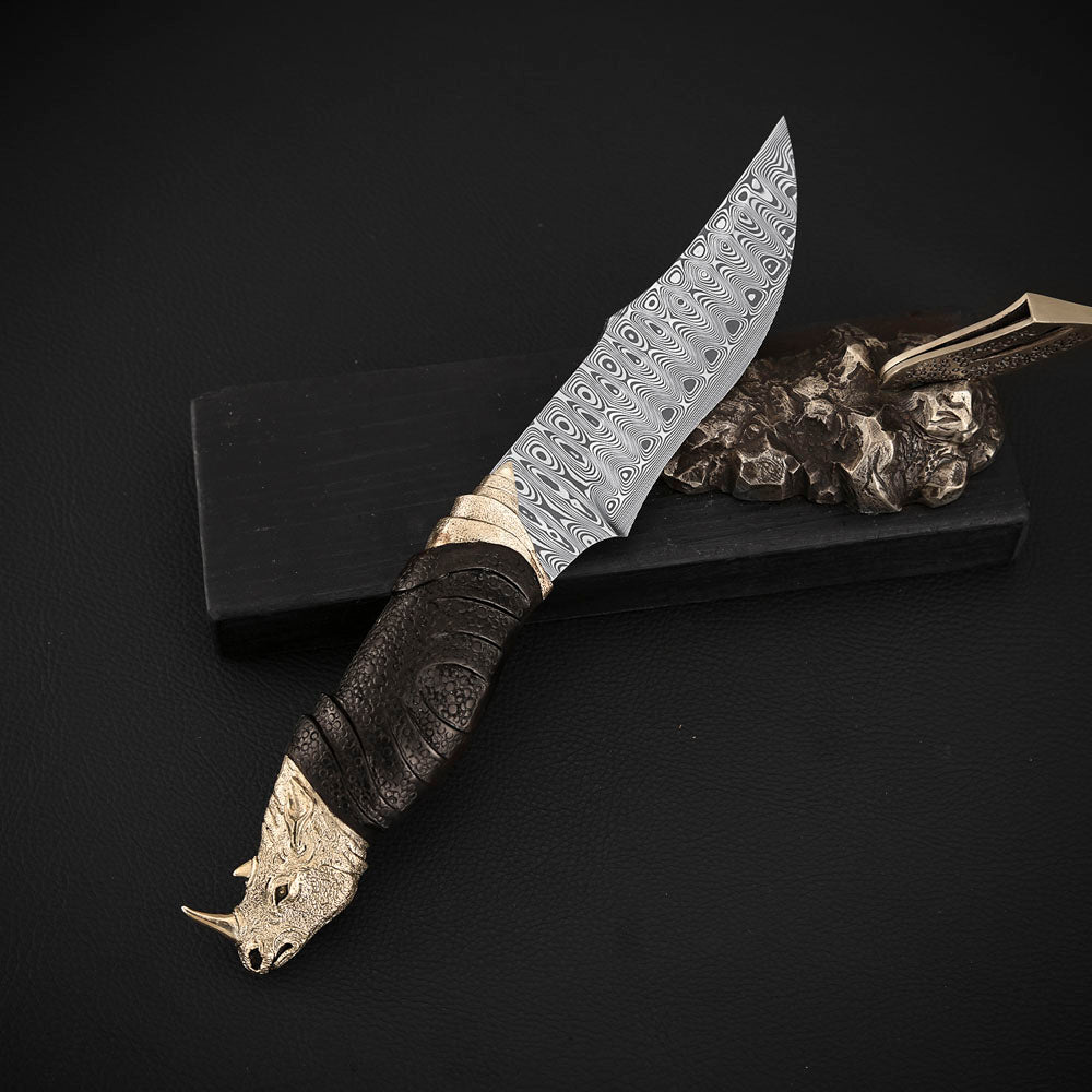 Rhino Custom Hand-engraved Fixed Blade Knife, Swedish Powder Damasteel™