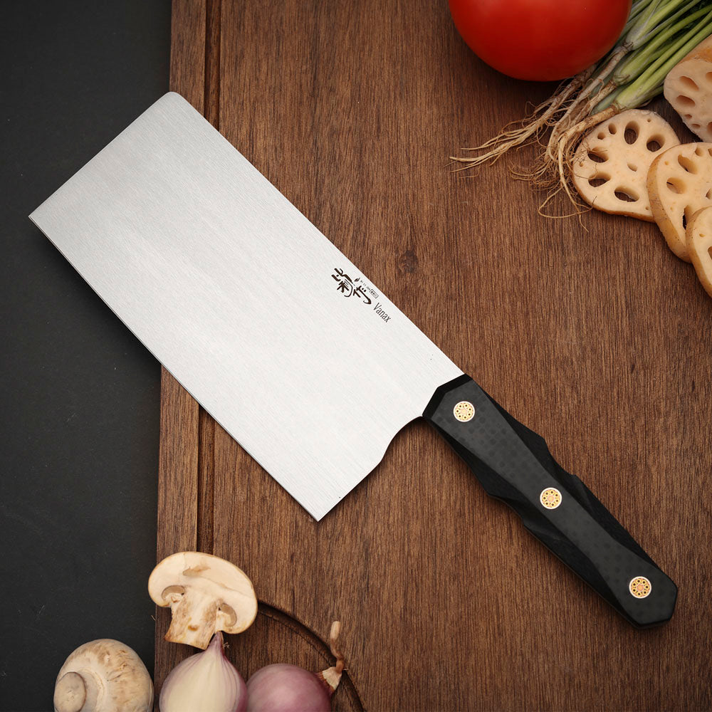 7" Vanax Steel Kitchen Cleaver Knife Carbon Fiber