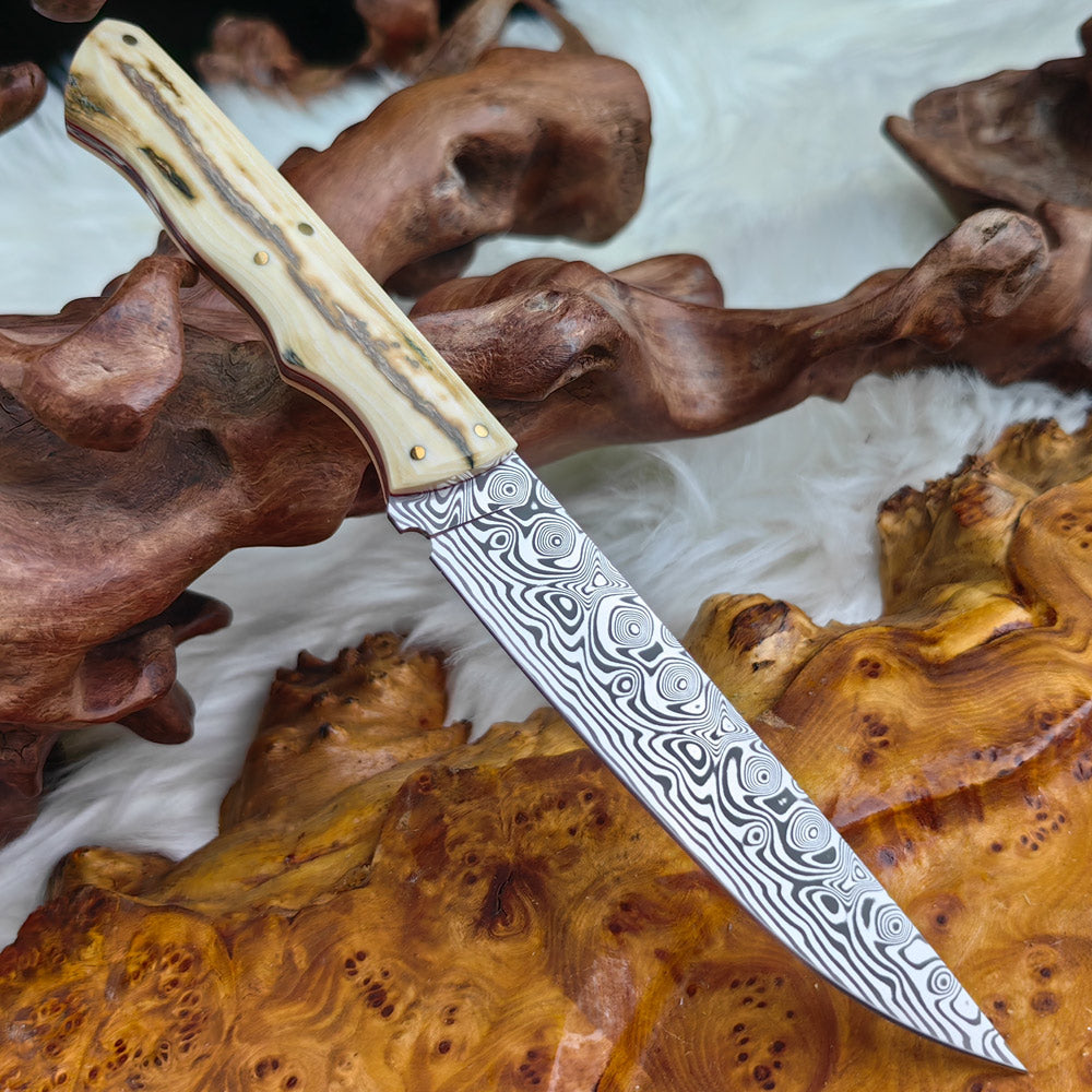 Custom Petty Chef Knife in Damasteel with Mammoth Tusks