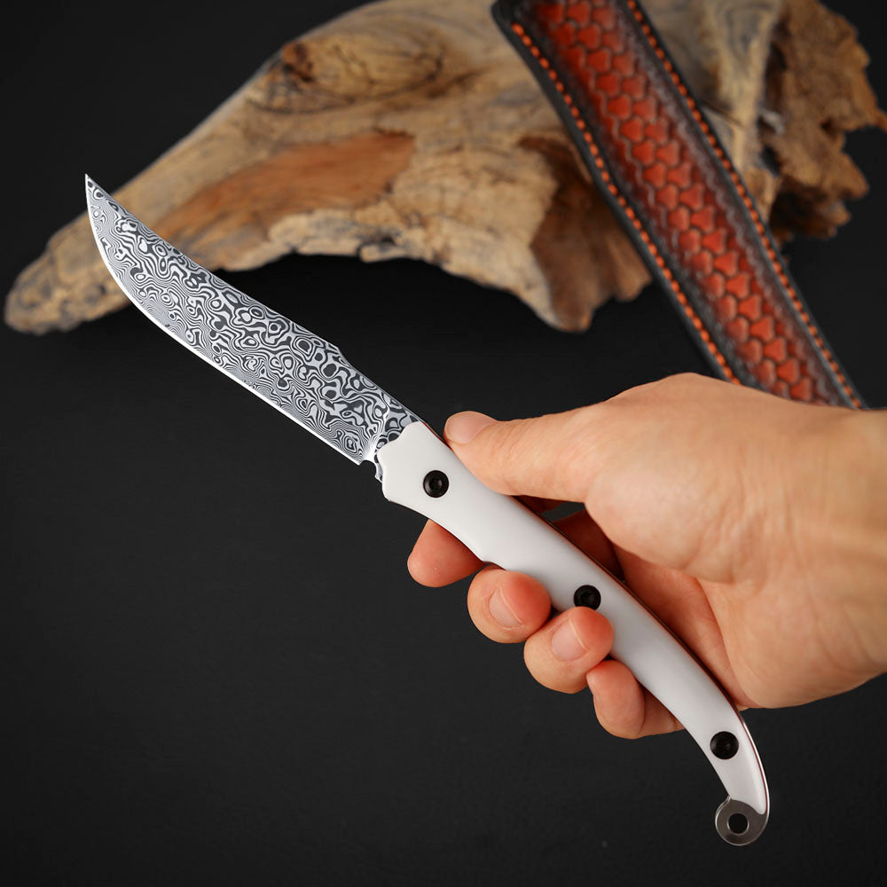 Persian EDC Fixed Blade Knife, M390 San Mai & Damascus Steel