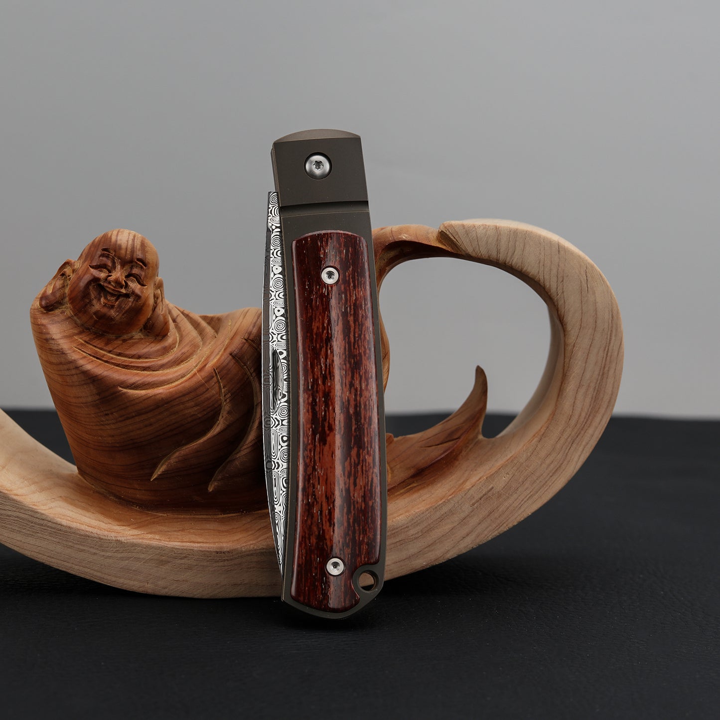 Custom Spear Point Damasteel Pocket Knife, Brown