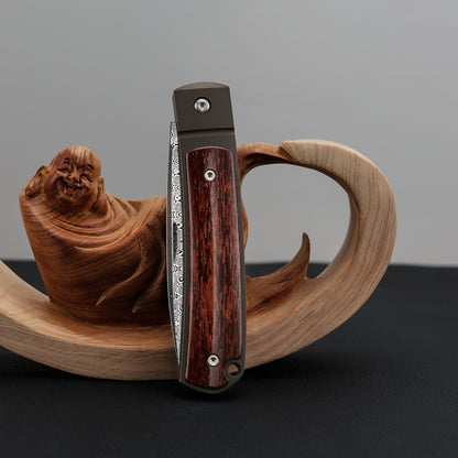 Custom Spear Point Damasteel Pocket Knife, Brown