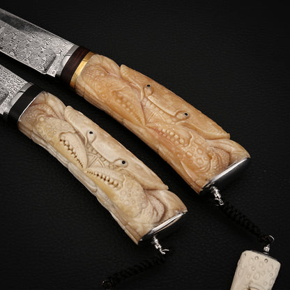 Crab Knife Damasteel Antler Handle