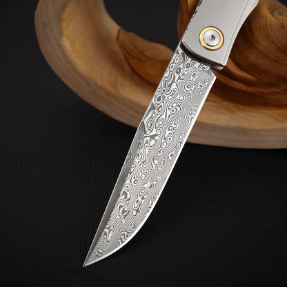 Detent Slip Joint Pocket Knife, Damascus Steel, Titanium
