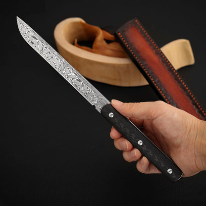 Damasteel Fixed Blade Knife Carbon Fiber Handle Tanto EDC Utility Knife