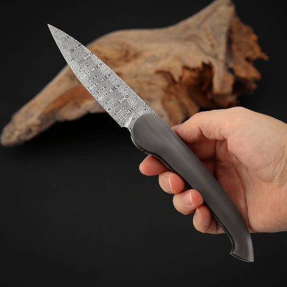 Liner Lock Front Flipper Folding Knives in Damascus with Titanium