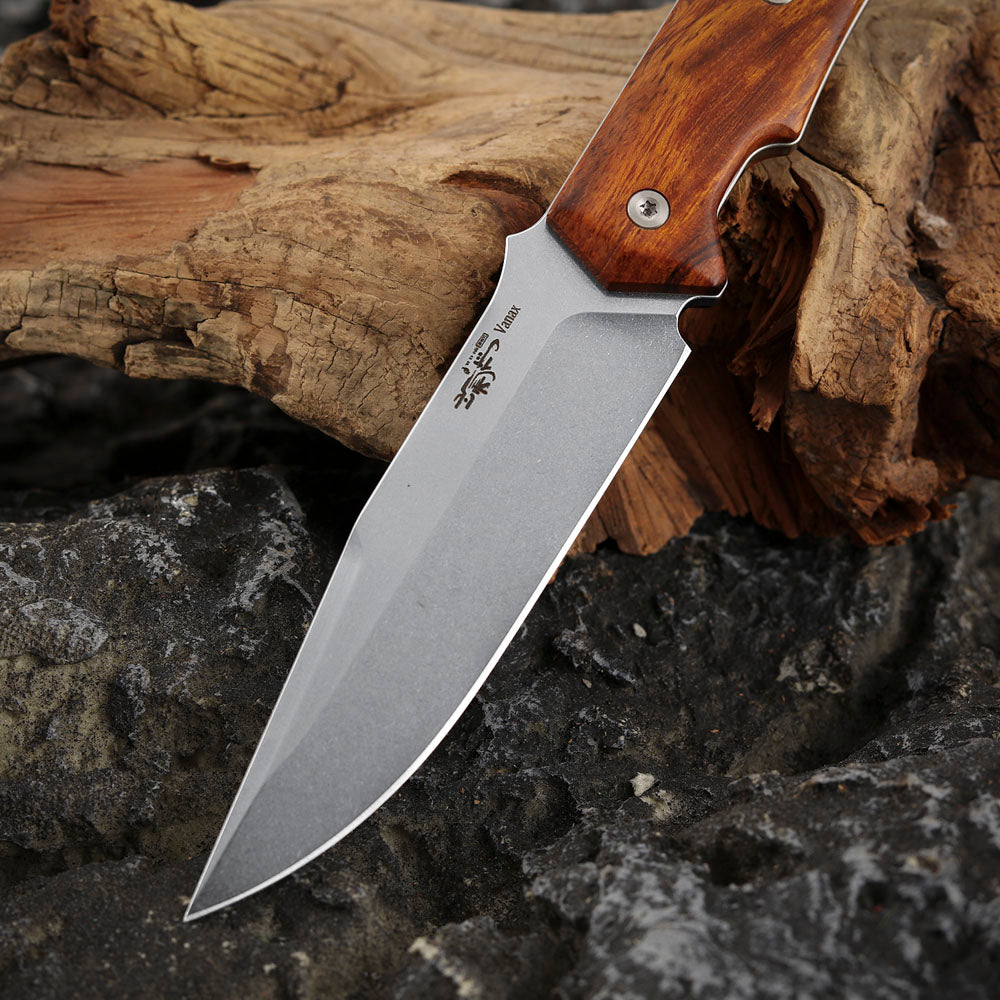 4 Inch Fixed Blade Knife, Vanax Steel, Leather Sheath