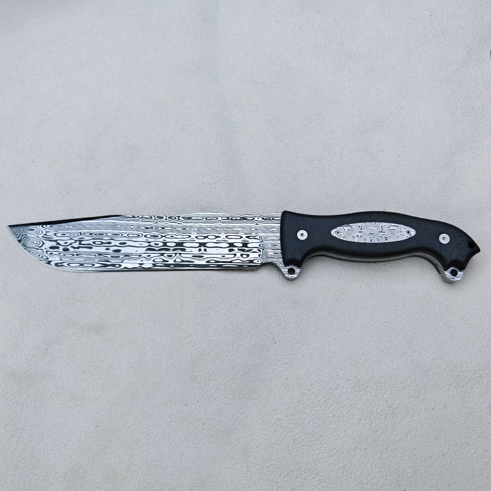 Survival, Camp Knife | 7.3 Inch Damasteel | Carbon Fiber, Ironwood