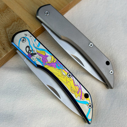 Color Engraving Pocket Knife in ZDP-189, Titanium