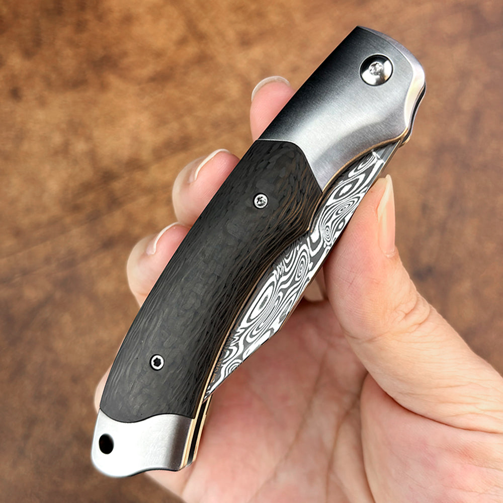 Slip Joint Pocket Knife in Damasteel with Carbon Fiber