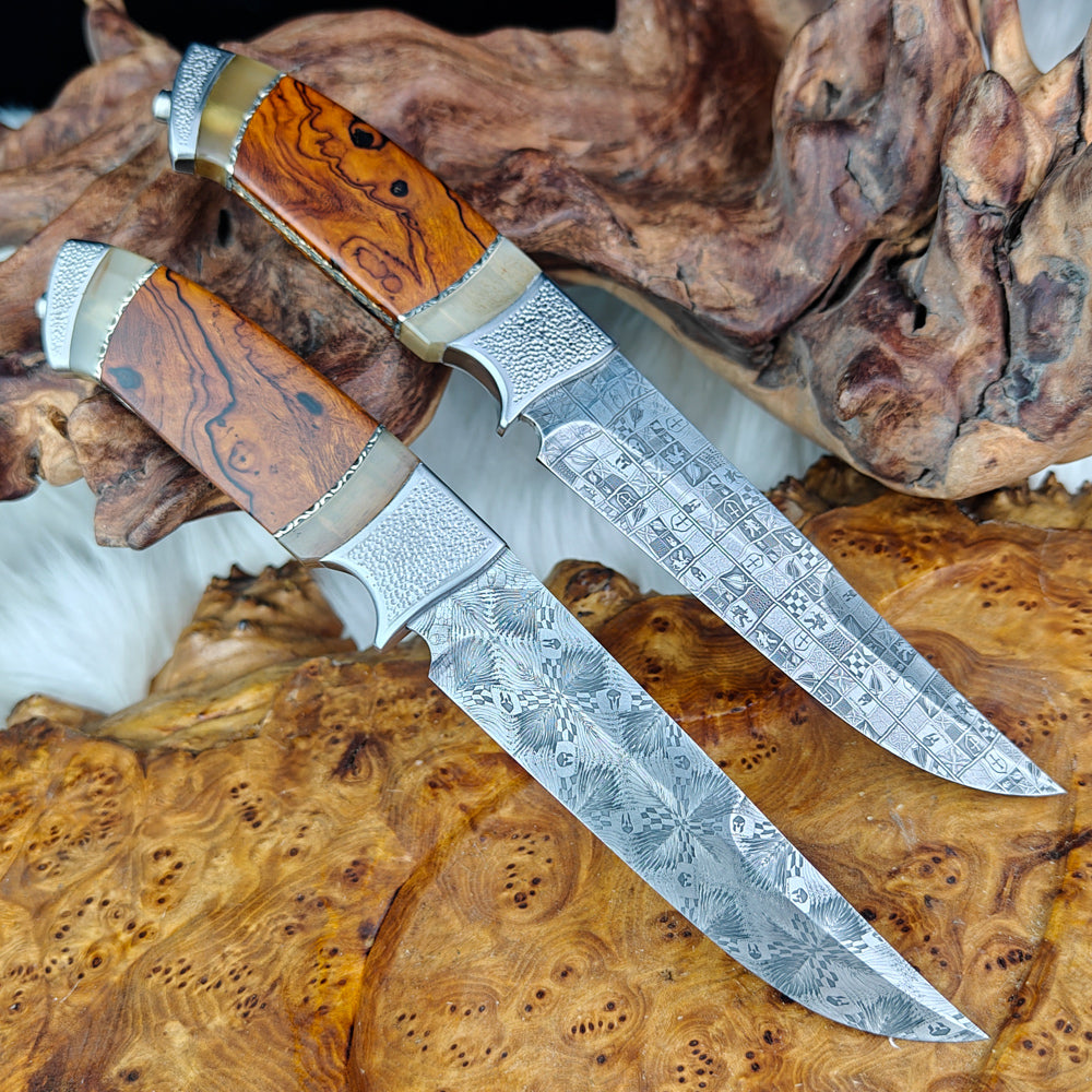 Hand-forged Mosaic Damascus Fixed Blade Knife