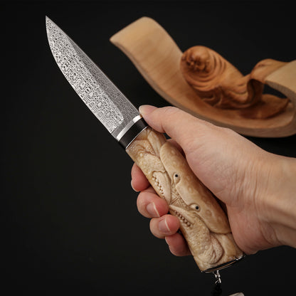 Crab Knife Damasteel Antler Handle