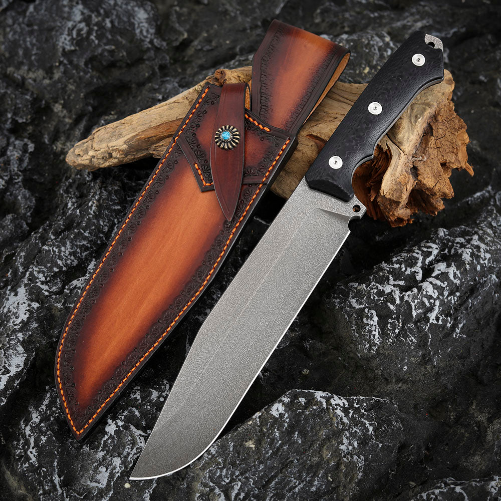 7.8 Inch Bushcraft Chopper in Wootz Steel with Leather Sheath – BILIKNIFE