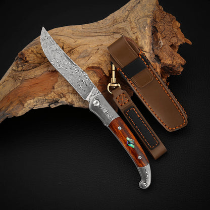 3.3 Inch Clip Point Slip Joint Pocket Knife, Damascus Steel
