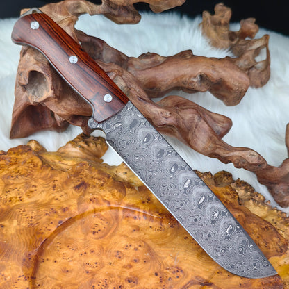 7.5" Machete in Damascus Steel with Ironwood