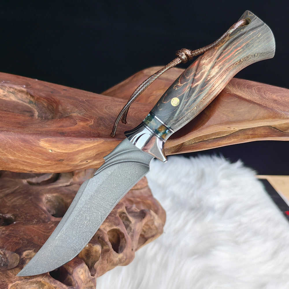 Fixed Blade Knife in Wootz Steel with Stable Wood