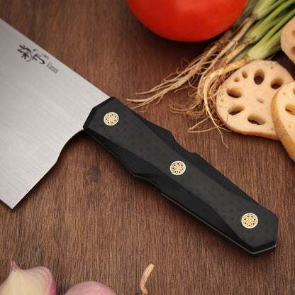 7" Vanax Steel Kitchen Cleaver Knife Carbon Fiber