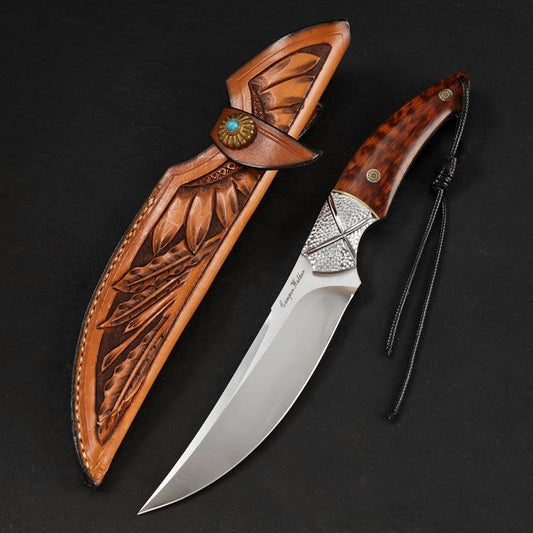 5-Inch Trailing Point Hunter in M390 Steel with Snakewood