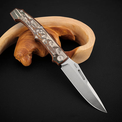 3.7 Inch Pocket Knife Laser-Engraved Titanium Handle, Vanax Steel