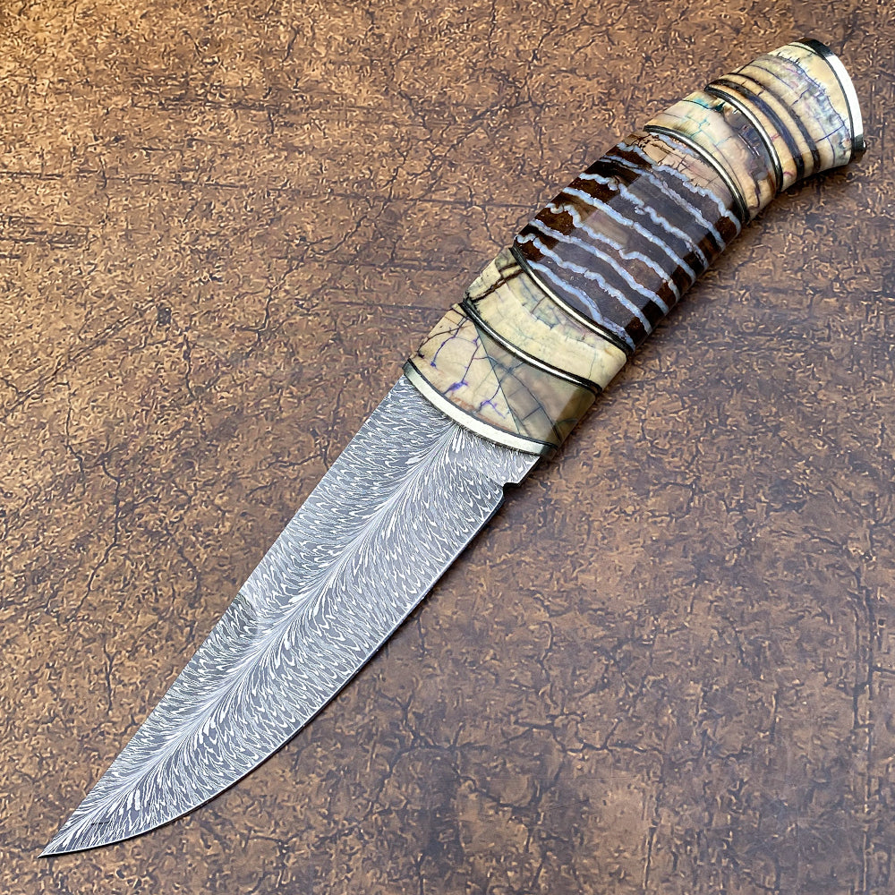 Feather Damascus Hunter with Mammoth Tusks