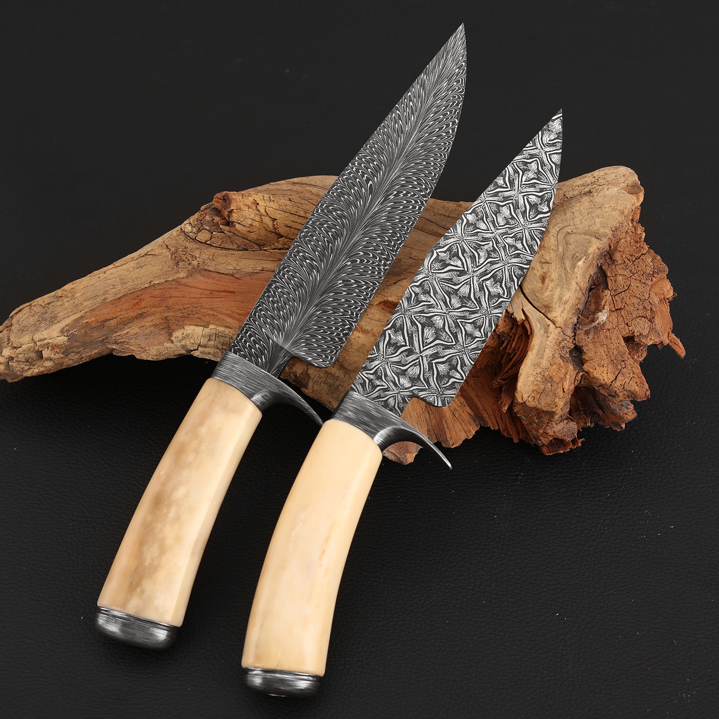 Customs Hunting Knife, Hand-forged Mosaic Damascus Steel