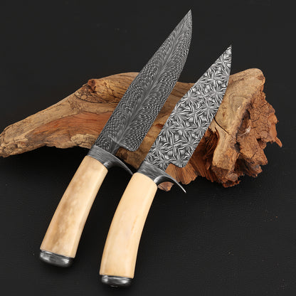 Customs Hunting Knife, Hand-forged Mosaic Damascus Steel