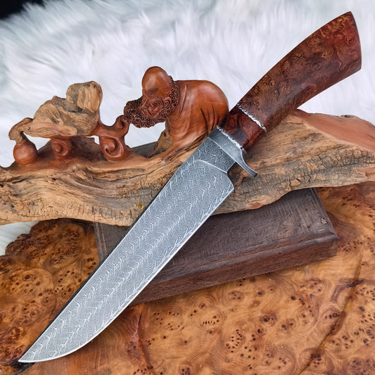 Custom 7.5 Inches Fighter in Damascus Steel of Lightning Pattern