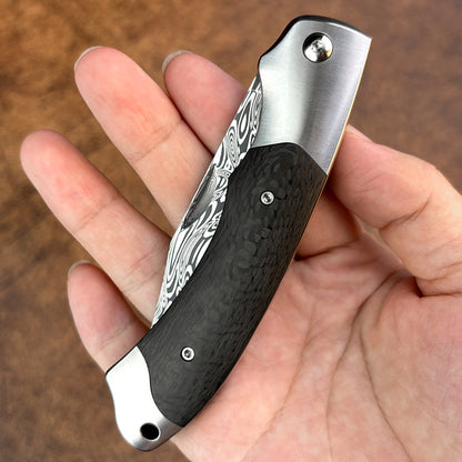 Slip Joint Pocket Knife in Damasteel with Carbon Fiber