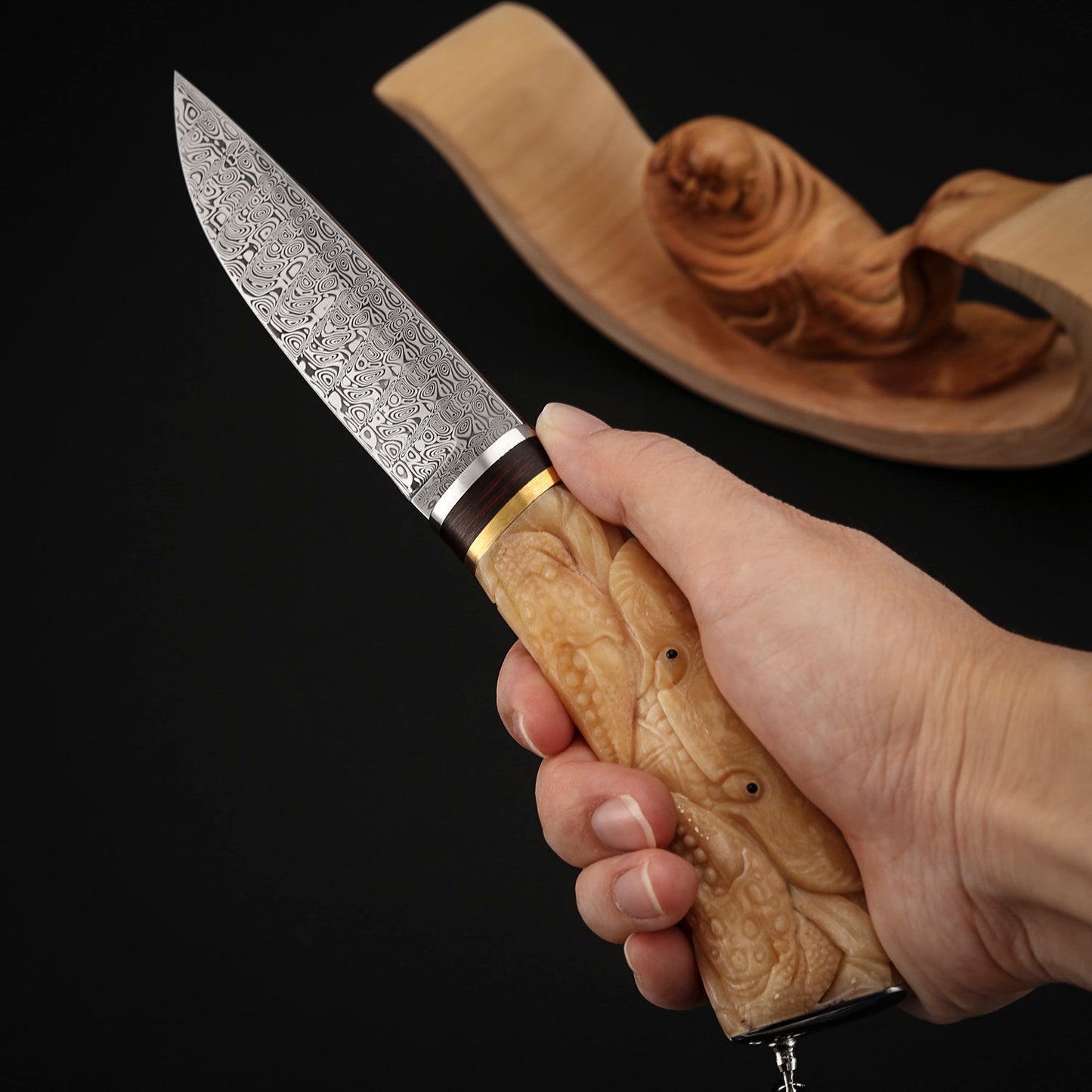 Crab Knife Damasteel Antler Handle