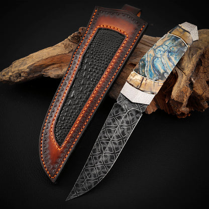 Mosaic Damascus Puukko Mammoth Tusks Handle
