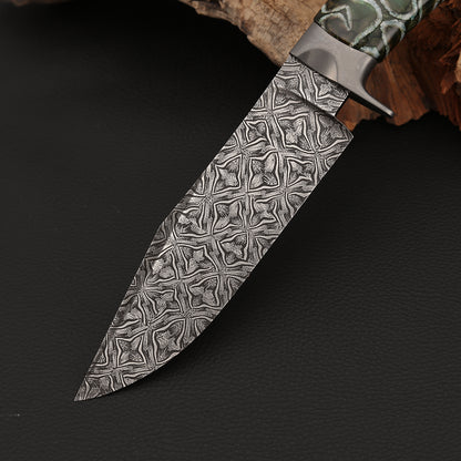 Custom Hunter in Mosaic Damascus with Mammoth Tusks