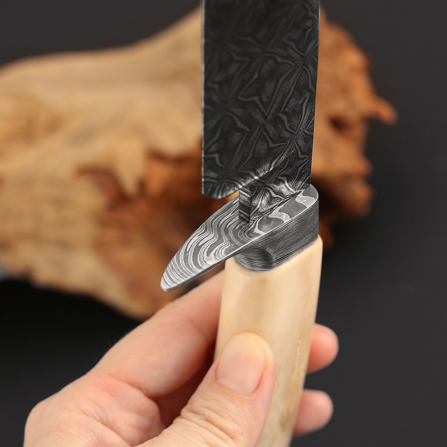 Customs Hunting Knife, Hand-forged Mosaic Damascus Steel