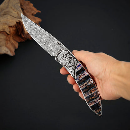 Custom Engraved Liner Lock Folder, Powder Damasteel
