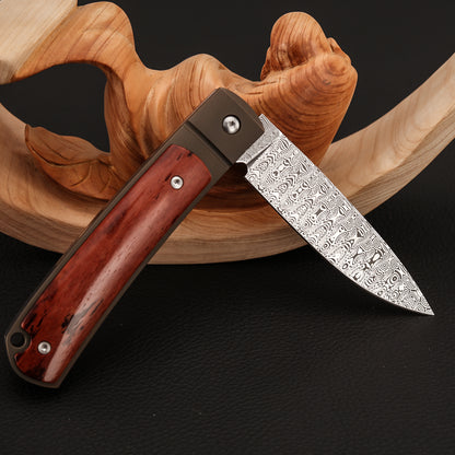 Custom Spear Point Damasteel Pocket Knife, Brown