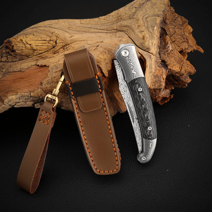 3.3 Inch Clip Point Slip Joint Pocket Knife, Damascus Steel