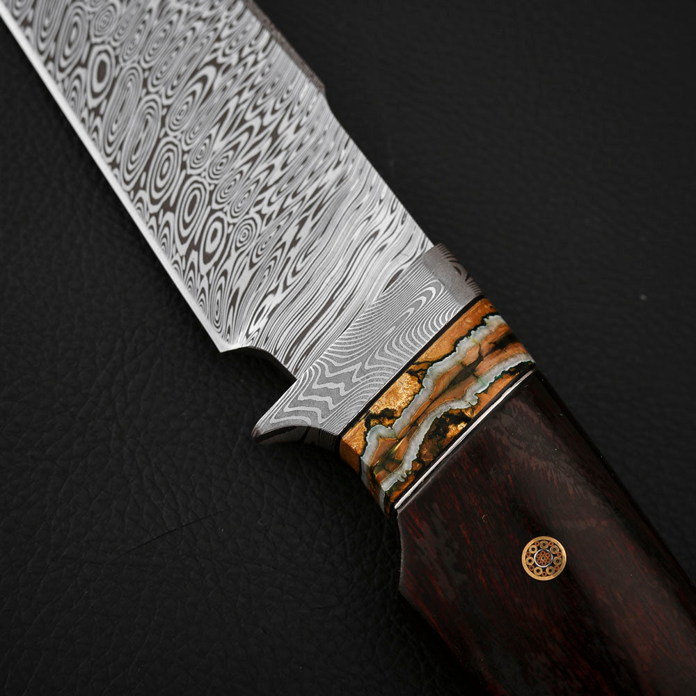 Hunting Custom Knife in Damasteel, Ironwood & Mammoth Tusks